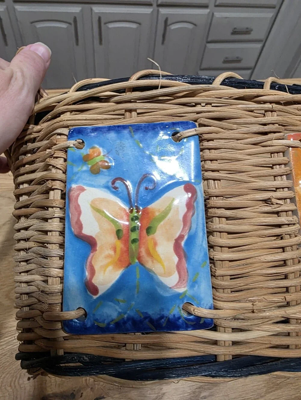 Hand Painted Ceramic Tiled Basket